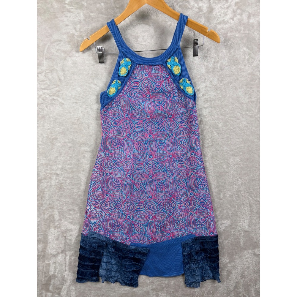Save The Queen Mini Dress S Blue Pink Embroidered Italian Silk Blend Floral Y2K